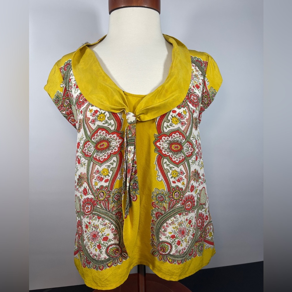 Maeve by Anthropologie Scarf Printed‎ 100% Silk Blouse